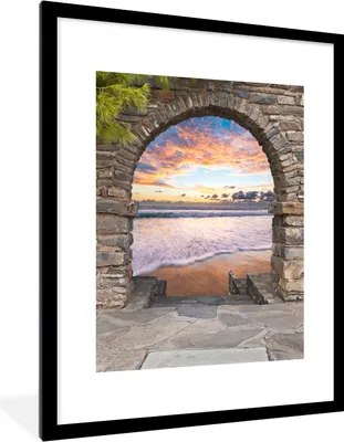 Produktbild von MuchoWow® Gerahmtes Poster Abend - Meer - Strand - Aussicht 60x80 cm - Poster mit Schwarzem Bilderrahmen Wandposter Rahmen Foto Bilder - Wohnzimmer - Dekorationen - Prämie