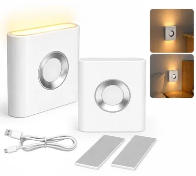 Produktbild von 2er-Set LED Nachtlicht mit Bewegungsmelder, Akku Nachtlichter, 50lm dimmbar, Dämmerungssensor – Sensor Nachtlicht & Orientierungslicht für Bad & Flur