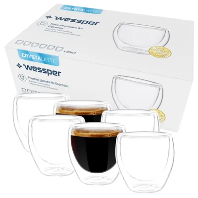 Immagine prodotto di Set di tazzine da caffè Sillar (6 x 80 ml), bicchieri da caffè a doppia parete in vetro borosilicato - Lavabili in lavastoviglie