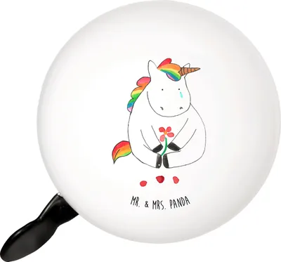 Produktbild von Mr. & Mrs. Panda Fahrradklingel Einhorn Traurig - Weiß - Geschenk, Fahrrad-Klingel, Klingel Für Fahrrad, Blume, Liebe, Fahrradglocke, Trauer, Freunde, Einhörner