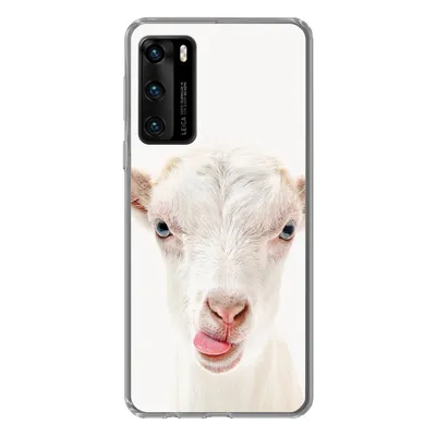 Produktbild von MuchoWow® Handyhülle Schutzhülle Hülle für Huawei P40 Ziege - Porträt - Junge - Mädchen - Kinder - Weiß Silikon Softcase Handy Hülle - Handytasche