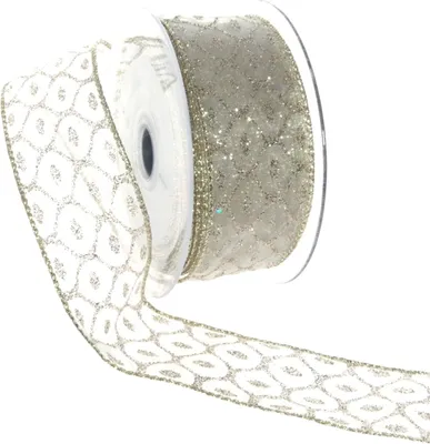 Produktbild von Organzaband Gold mit Glitzerwabe – 40mm x 10m - 93191-40-10-20