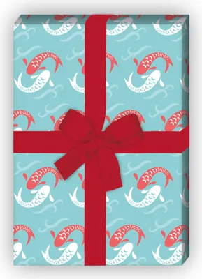 Produktbild von Japanisches Geschenkpapier mit Fischen in hellblau - G6434, 32 x 48cm