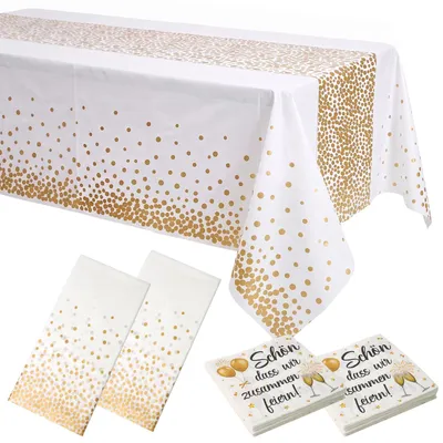 Partyset: 2 PEVA-Tischdecken 137x274 cm + 40 Servietten