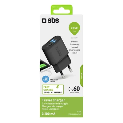 Produktbild von SBS Reiselader 2,1A 2x USB, schwarz
