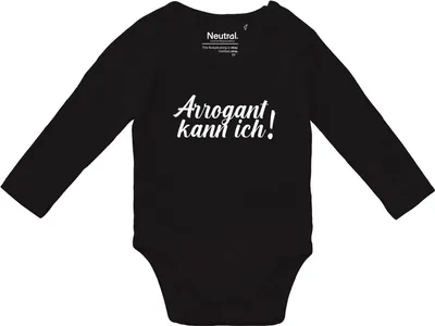 Produktbild von Huuraa Baby Body Arrogant kann ich Schriftzug 62 Black  Baumwolle Fairtrade Langarmbody Geschenkidee