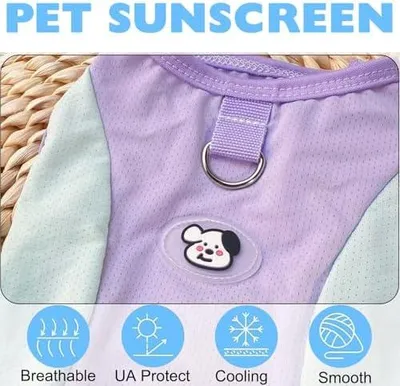 Produktbild von 2 Stück Kühlweste Hund, Kühlweste für Hunde, Sonnenschutz Hund, Kühlendes Hunde-Outfit, Atmungsaktive UV-Schutz Shirt, Leichte Hundekühlweste für kleine bis mittelgroße Hundes, M Violett Blau