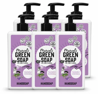 Imagen del producto de 6 unidades de jabón líquido para manos "Marcel's Green Soap", aroma a lavanda y romero, 500 ml, pack económico
