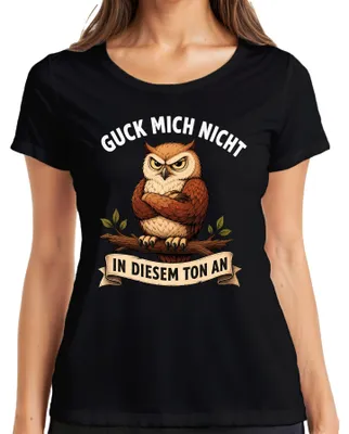 Productafbeelding van Kijk me niet zo aan, uil! Boos statement, ironisch dames T-shirt, zwart, maat 3XL
