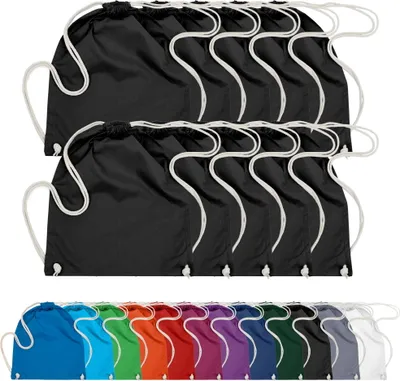 Produktbild von 10er PACK Baumwoll Turnbeutel Sportbeutel Zuziehbeutel Sack Schuhbeutel Rucksack Gym Sack, in Farbe: Schwarz