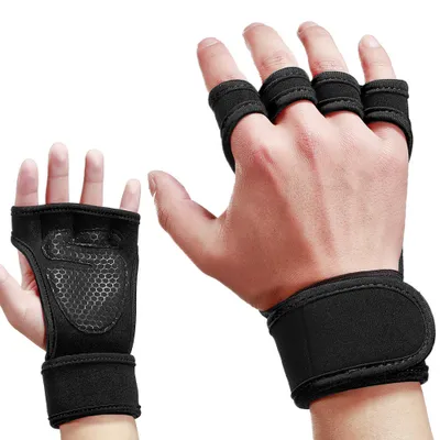 Produktbild von Trainingshandschuhe mit integrierten Handgelenkwickeln Anti-Rutsch-Handschutz fuer Powerlifting-Klimmzuege zum Gewichtheben M