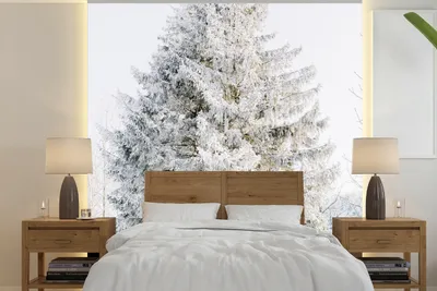Produktbild von MuchoWow® Fototapete für Wohnzimmer oder Schlafzimmer Wandtapete Vinyl Motivtapete Winter - Baum - Schnee - Kiefer - Weiß - 260x260 cm - Papiertapeten