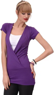 Produktbild von Damen Longshirt V-Ausschnitt 2 in 1 optik Gr. S/M; Violett