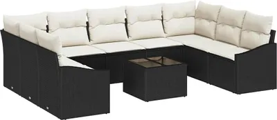 Imagen del producto de vidaXL Juego de sofás de jardín, 9 piezas, color marrón y crema, fabricado en ratán sintético