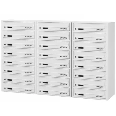 Productafbeelding van Brievenbus met 24 compartimenten, grijs RAL 7035, diepte 25 cm, wandmontage 2 sleutels