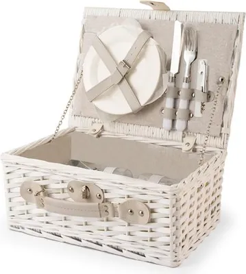 Produktbild von Picknickkorb für 2 Personen, weiß, 36 x 26 x 16 cm