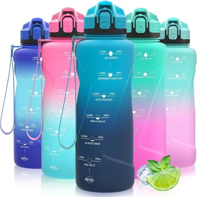 Produktbild von Sport Trinkflasche 1500 ml Dunkelgrün-Dunkelblau Auslaufsicher mit Zeitmarkierung BPA Frei Tritan