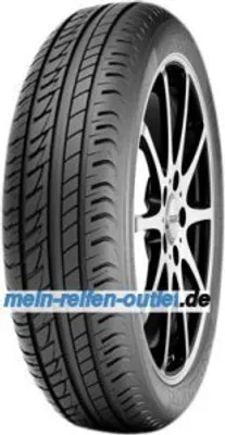 A close-up studio shot of a car tire mounted on a rim.