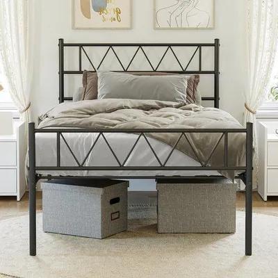 Productafbeelding van Famanu metalen bed, 90 x 190 cm - Robuust en modern, met lattenbodem