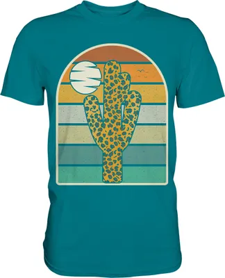 Produktbild von Kaktus Leopard Retro Pflanzen T-Shirt – Diva Blue / XXL