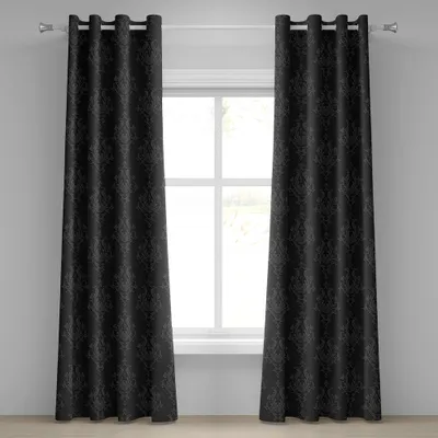 Produktbild von ABAKUHAUS Dunkelgrau Ösenvorhang, Antikes Damast-Muster im klassischen altmodischen Blumenmuster der Art-3D, Dekorative 2-Panel-Fenstervorhänge, 280 cm x 225 cm, Anthrazit grau