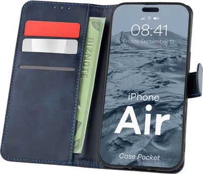 Produktbild von Handyhülle mit Klappe für iPhone Air, Bizon Case Pocket, Dunkelblau