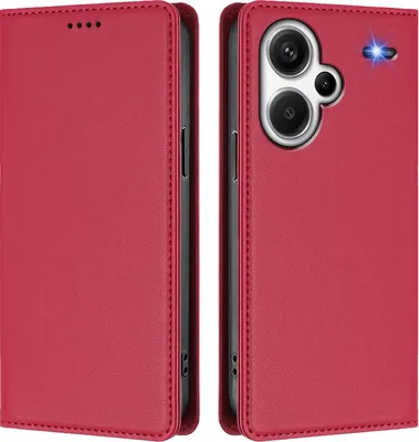 Produktbild von Handyhülle für Xiaomi Redmi Note 13 Pro+, Kunstleder Klapphülle Stoßfeste Magnetische Hülle mit Ständer Rot