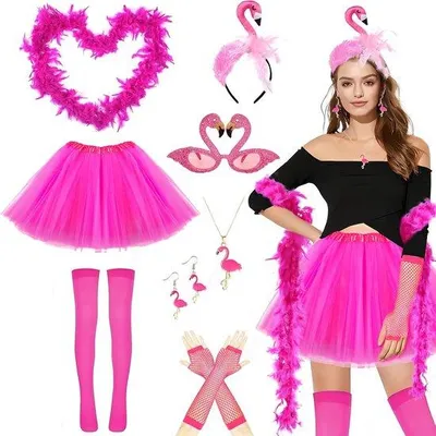 Productafbeelding van 11 stuks flamingokostuum voor volwassenen, carnavalskostuum