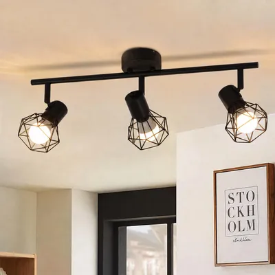 Image de ZMH Spot de plafond noir 3 flammes Spots de plafond E14 Vintage Réglable 350° Retor abat-jour métallique Angle pour salon couloir chambre couloir, Image générée par une IA