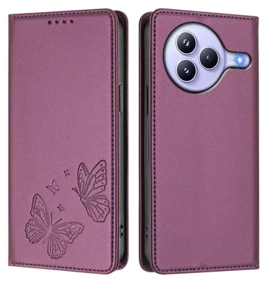 Obrázek produktu pro Kožené pouzdro pro Xiaomi Civi 5 Pro, motýlí ražbou, peněženkové flip pouzdro se stojánkem Fialová