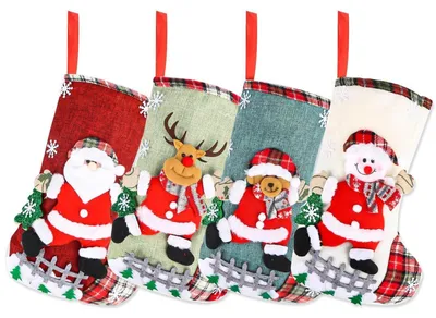 Immagine prodotto di Set di 4 calze di Babbo Natale, decorazioni natalizie per camino e albero