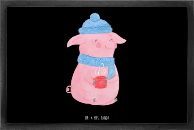 Produktbild von Mr. & Mrs. Panda teppichmatte Schwein Glühwein 60 x 90 cm - Schwarz - Geschenk, Weihnachtsmarkt, Glühschwein, Gummi-Fußmatte, Schmutzmatte, Fußabtreter, Weihnachten