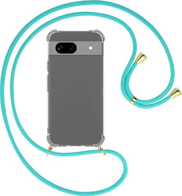 Produktbild von Handykette Backcover-Schutzhülle mit Band (Metall goldfarben) für Google Pixel 8A (6.1'') - türkis