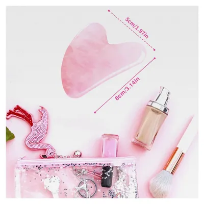 Produktbild von Gua Sha Stein aus Jade in Herzform für Gesicht, Augen und Hals zur Hautpflege (Rosa)