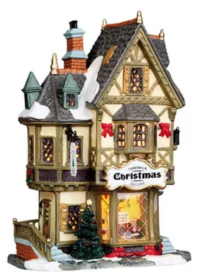 Weihnachtsladen beleuchtet, Porzellan, Höhe 20,6 cm, Caddington Village