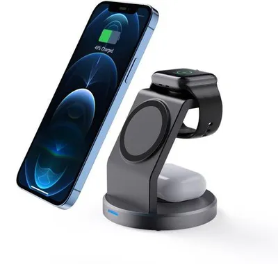 Imagen del producto de Base de carga inalámbrica magnética 3 en 1 para iPhone 13, 14, 15, 16, Pro Max, iWatch y AirPods, con tecnología MagSafe para una carga rápida