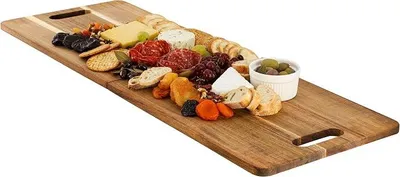 Imagen del producto de Silecomplaza: Tabla de embutidos plegable de madera de acacia, bandeja rectangular de servicio con asas, ideal para quesos, carnes, aperitivos y bocadillos (84 cm)