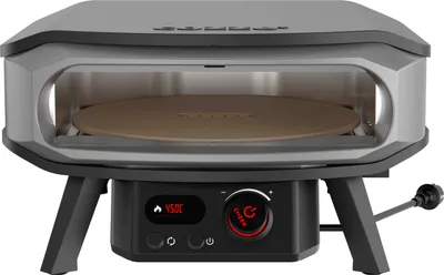 Produktbild von Cozze® Pizzaofen Premium Rotate 17 elektrisch, inkl. Pizzastein / Thermometer, Backtemperatur bis 400°C, Grillfläche 42.5 x 42.5 cm, Gerätemaße 33 x 60.5 x 62.5 cm, 2200 W, 230 V, Stahl / Cordierit, schwarz / grau"