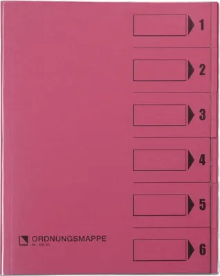 Produktbild von Ordnungsmappen A4 Karton 250g/qm 6 Fächer rosa Packung mit 10 Stück