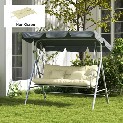 Produktbild von Sitzkissen 4er-Set, wasserabweisend Stuhlkissen mit Bindebändern, Polyester Bankauflage Cremeweiß | 150 x 50 x 12 cm | 10 cm Polsterung | 4 Stück