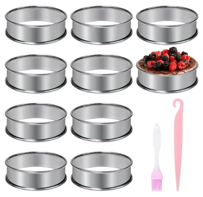 Imagen del producto de Anillos para freír, de acero inoxidable, 10 unidades, diámetro de 8 cm, con revestimiento antiadherente, para la cocina
