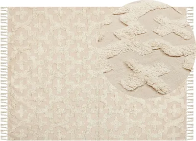 Obrázok produktu pre BELIANI Koberec béžový bavlnený 160 x 230 cm s geometrickým vzorom ručne všívaný obývacia izba spálňa