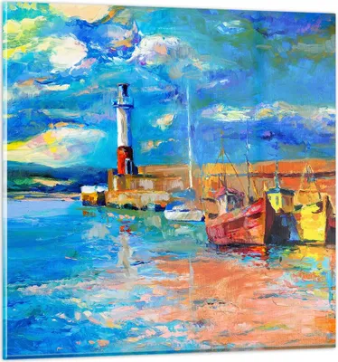 Produktbild von Bilder auf glas - Leuchtturm Meer - 60x60cm - Glasbilder - Wandbilder - Kunstdruck - zum Aufhängen bereit - Wanddekoration aus Glas - Glas Bilder - Wandbild auf Glas - Einteilig - GAC60x60-3693