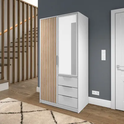 Produktbild von Drehtürenschrank Nancy D2, 2 Türen Kleiderschrank mit Spiegel, Moderne Garderobe, Schrank Größe: 100 x 200 x 57,5 cm