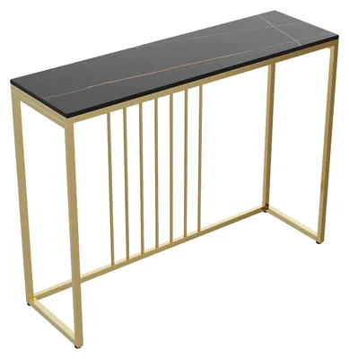 Zdjęcie produktu dla Stolik konsolowy, blat marmurowy, solidne metalowe nogi, 100 x 30 x 78,5 cm, czarny
