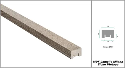 Immagine prodotto di Pannello divisorio in MDF con lamelle di legno, altezza 2,7 metri, design moderno, ideale per rivestimenti murali - Offerta speciale! (Ultimi pezzi disponibili!)