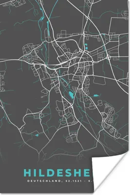 Produktbild von MuchoWow® Poster Stadtplan - Deutschland - Blau - Hildesheim - Karte 120x180 cm - Kunstposter