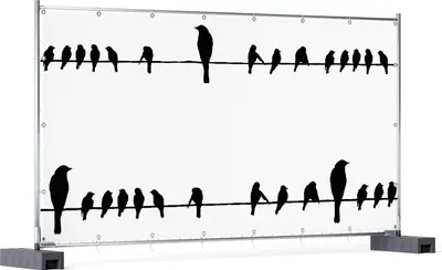Produktbild von Wallario XXL Outdoor-Poster für Garten oder Balkon, Motiv Vögel auf einer Stromleitung, in ca. 340 x 173 cm
