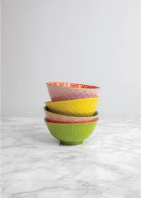 Produktbild von KitchenCraft Set de 4 Schalen de Müsli de Keramik in Box de Geschenk, Eiscreme, Suppe und andere Schalen, Design "Luminous" 15 cm