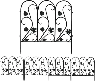 Produktbild von Metallenes Gartenzaunset 5er Pack, 62 cm hoch, dekorativer Zaun für den Garten, Metallzaunset mit Vogelabweiser